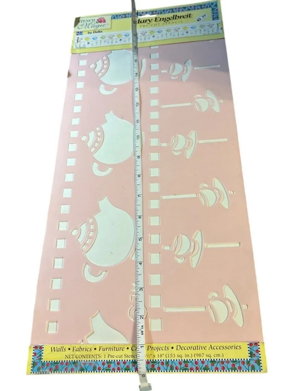 Mary Engelbreit Stencil Magic Pre-Cut Stencil Teapot Border Design New Old Stock